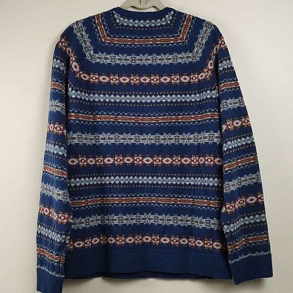 Lucky Brand Lambswool Striped Fair Isle Henley Sweater Unisex Size L - Picture 8 of 9